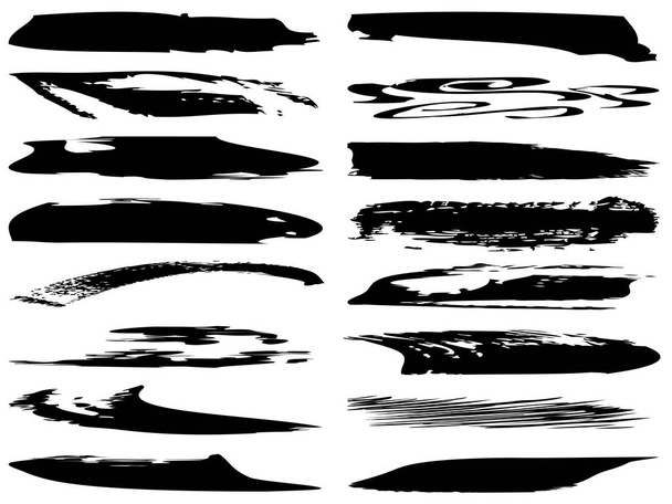 Collection of artistic grungy black paint hand made creative brush stroke set isolated on white background. A group of abstract grunge sketches for design education or graphic art decoration - Photo, Image