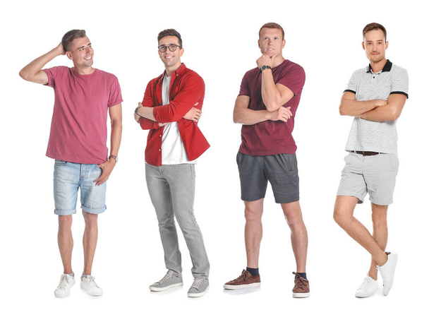 Set with handsome men full length portraits on white background - Foto, immagini