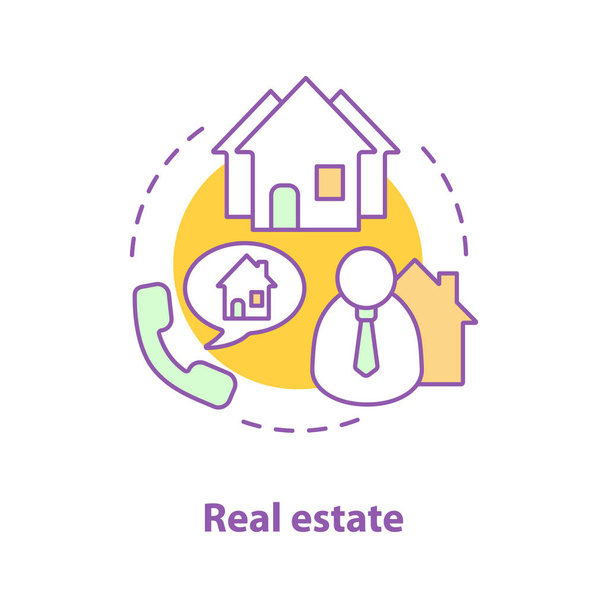 Real estate concept icon. Brokerage. Building development. Housing problem. Property idea thin line illustration. Ownership. Vector isolated outline drawing - Vector, Image