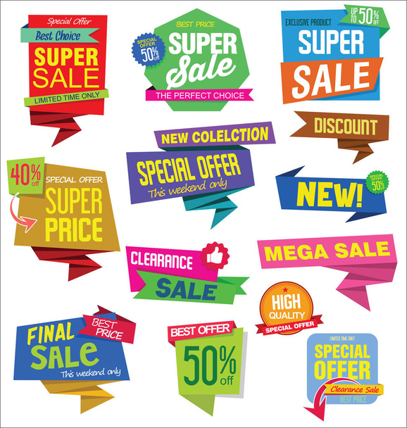 Sale stickers and tags colorful collection vector illustration  - Vektori, kuva