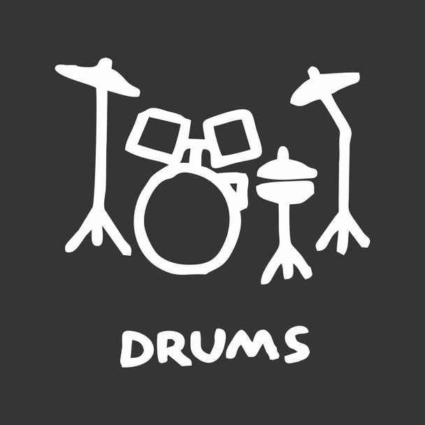 Freehand illustration of a drum kit on dark background - Vector, Image