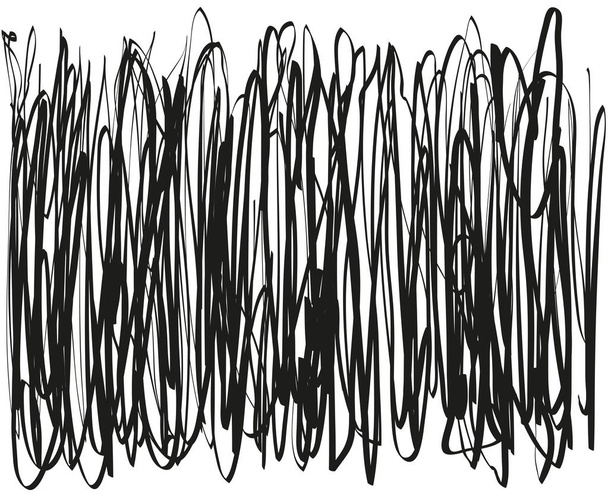 カオス。もつれたテクスチャを抽象化します。ランダムな混沌としたライン。手描き動垂直直筆のサイン。黒と白のイラスト。ストライプの背景。普遍的なパターン。芸術の創造 - ベクター画像