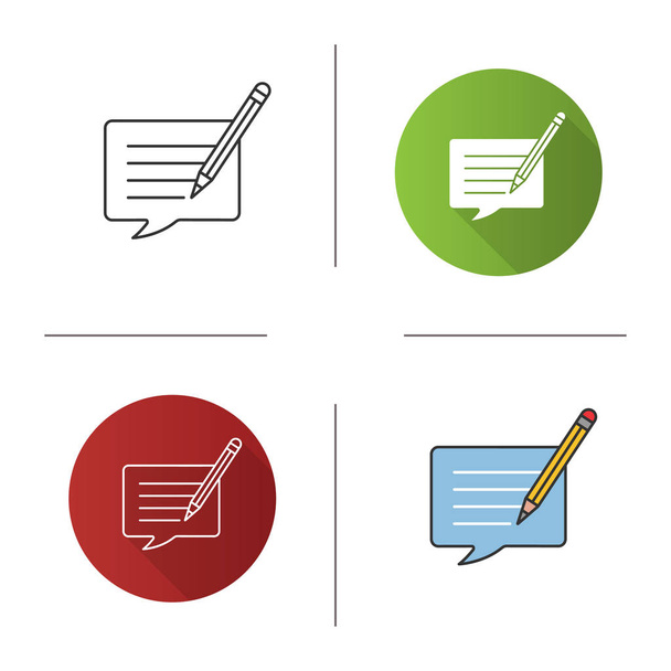 Writing message icon. Chatting. Message editing. Communication. Speech bubble with pencil. Flat design, linear and color styles. Isolated vector illustrations - Διάνυσμα, εικόνα