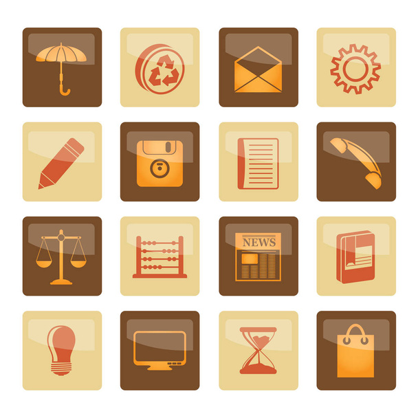 Negocios y Oficina de Internet Iconos sobre fondo marrón - Vector icono Set
 - Vector, Imagen
