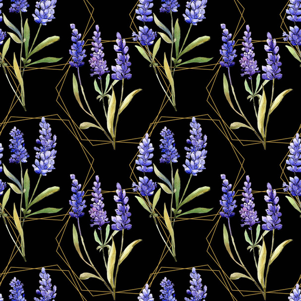 Watercolor purple lavender flowers. Floral botanical flower. Seamless background pattern. Fabric wallpaper print texture. Aquarelle wildflower for background, texture, wrapper pattern. - Valokuva, kuva