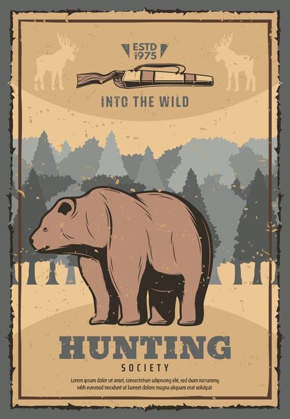 Lovecká společnost retro plakát s divoký medvěd - Vektor, obrázek