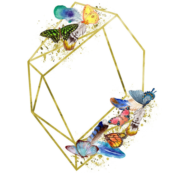 Exotic butterflies wild insect in a watercolor style. Frame border ornament square. Full name of the insect: butterflies. Aquarelle wild insect for background, texture, wrapper pattern or tattoo. - Zdjęcie, obraz