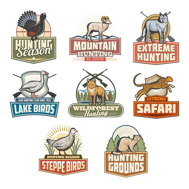 Safari lov Lovecká sezóna vektorové zvířata ikony - Vektor, obrázek