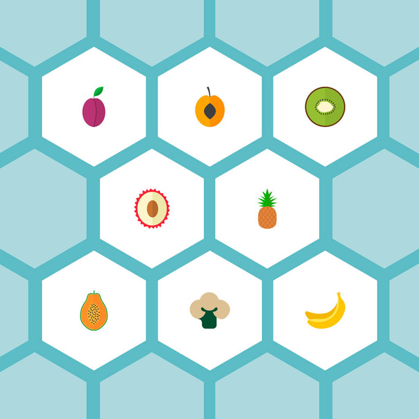 Ensemble d'icônes de vitamine symboles de style plat avec chou-fleur, prune, banane et autres icônes pour la conception de logo de votre application mobile web
. - Photo, image