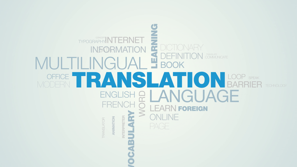 fordítási nyelvet többnyelvű kommunikáció oktatás értelmezése üzleti nemzetközi szókincs iskolai tanulás animált szó felhő háttér uhd 4k 3840 2160. - Felvétel, videó