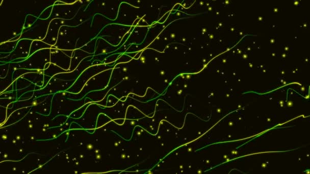 Αφηρημένη επιστημονική υπολογιστή κινούμενα σχέδια με τρισδιάστατη απόδοση των αντικειμένων στο χώρο πράσινου σε μαύρο φόντο - Πλάνα, βίντεο