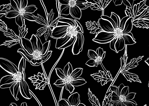 Elegant seamless pattern with anemone flowers, design elements. Floral  pattern for invitations, cards, print, gift wrap, manufacturing, textile, fabric, wallpapers - Vector, afbeelding