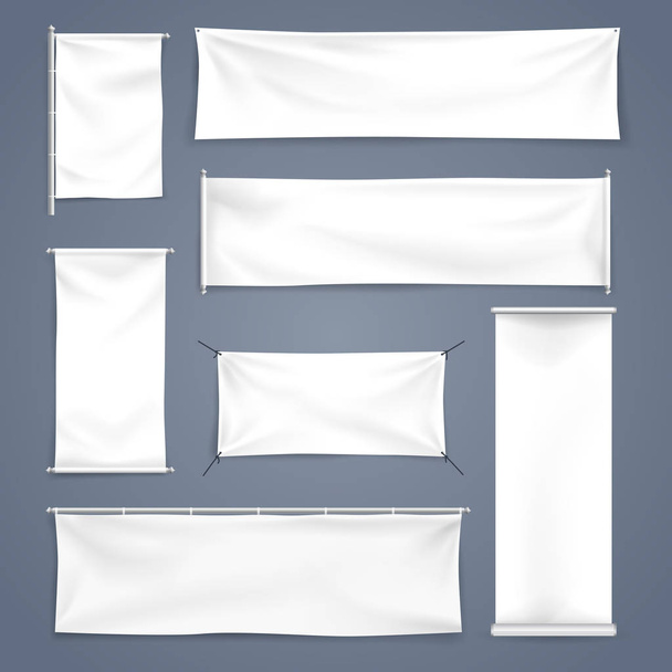 Білий макет текстилю і згорнутий банер зі складками, Векторна ілюстрація
 - Вектор, зображення