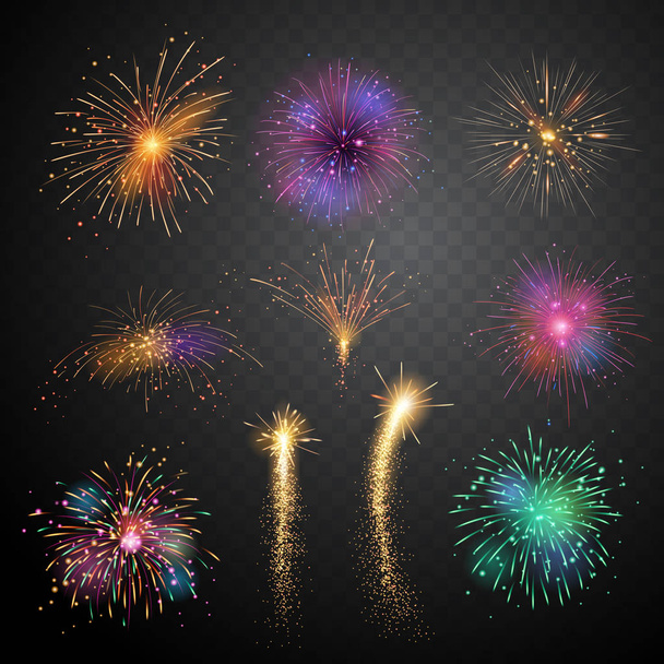 Набор взрывных фейерверков Векторная изолированная иллюстрация
 - Вектор,изображение