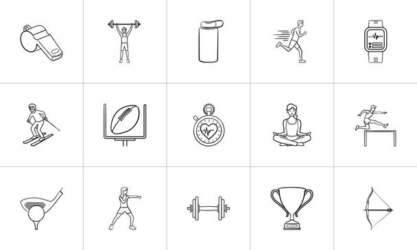 Sport e competizione disegnato a mano contorno doodle icon set
. - Vettoriali, immagini