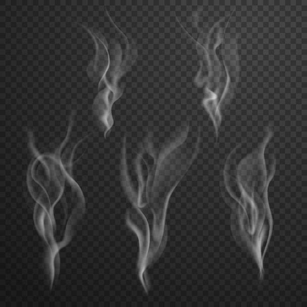 Set of cigarette smoke waves - steam from a cup of coffee or tea vector illustration isolated on transparent background - Vector, Image