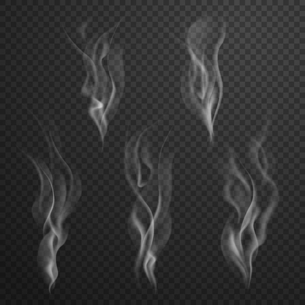 White cigarette smoke waves vector illustration isolated on transparent background - Vector, Image