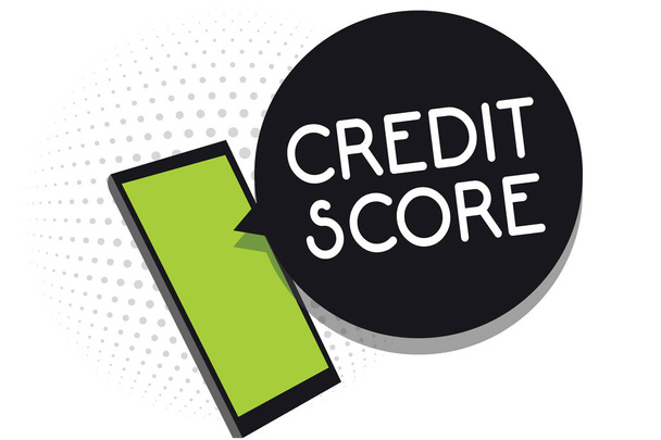 Handwriting text Credit Score. Concept meaning Represent the creditworthiness of an individual Lenders rating Cell phone receiving text messages chats information using applications - Photo, Image