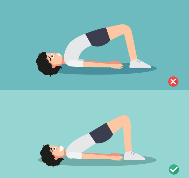 man wrong and right back strengthening exercises posture,vector illustration - Vector, Image