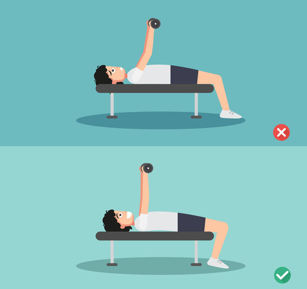 man wrong and right bench press posture,vector illustration - Vector, Image