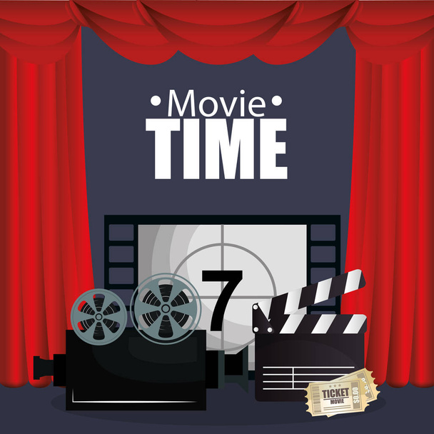 courtain cinema with films icons - Vector, Image