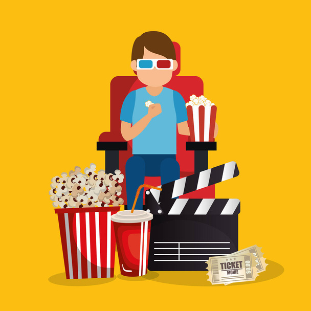 young man with glasses 3d and cinema icons - Vector, Image