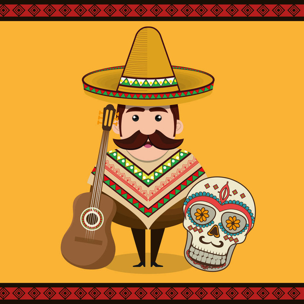 Meksika adam karakter kültür simgeleri ile - Vektör, Görsel