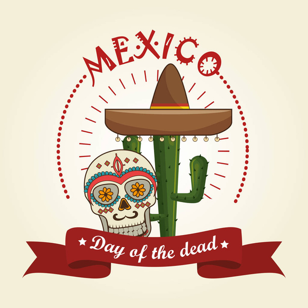 cactus con iconos de la cultura mexicana
 - Vector, Imagen