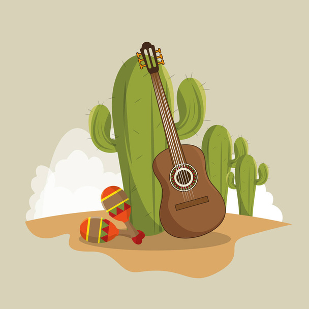 кактус с иконами мексиканской культуры
 - Вектор,изображение