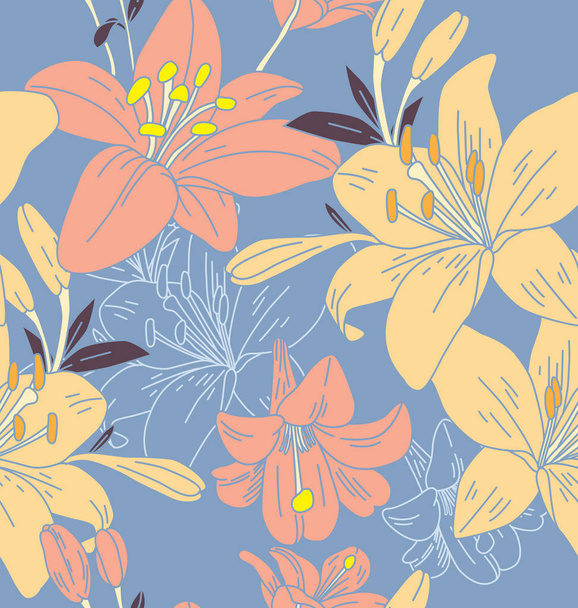 Seamless background with  Lilly flowers illustration. - Vector, afbeelding