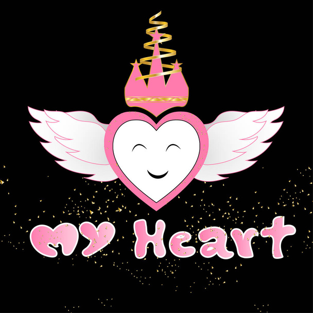 Typography slogan with my heart for t shirt printing, Graphic tee.vector illustration - Vektor, kép