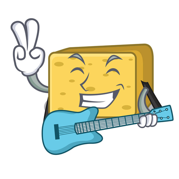 With guitar gouda cheese pieces cartoon vector illustration - Вектор,изображение