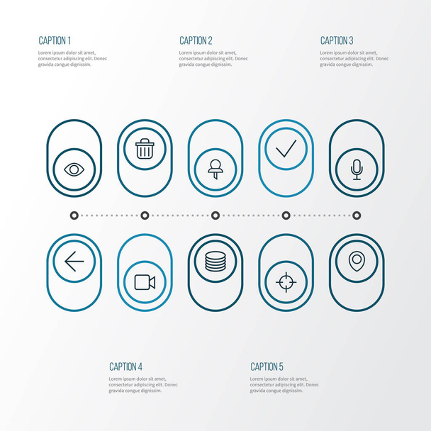 Interface icons line style set with map pin, goal, eye and other back elements. Isolated vector illustration interface icons. - Vettoriali, immagini