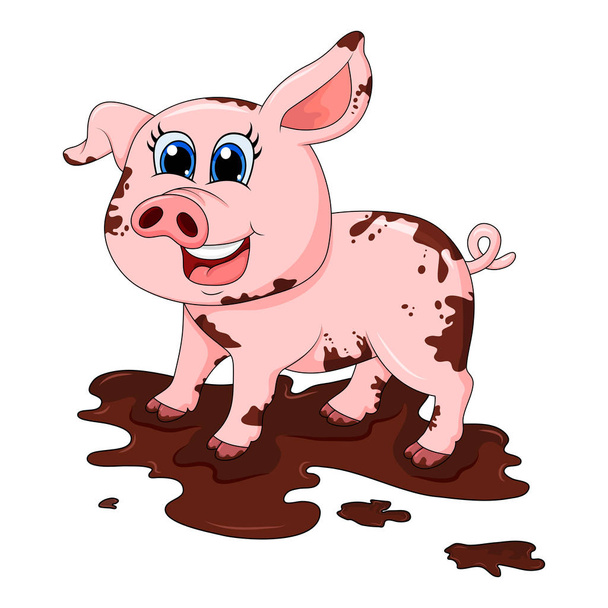 vuile varkens in de modder cartoon vector Characterdesign geïsoleerd op witte achtergrond - Vector, afbeelding