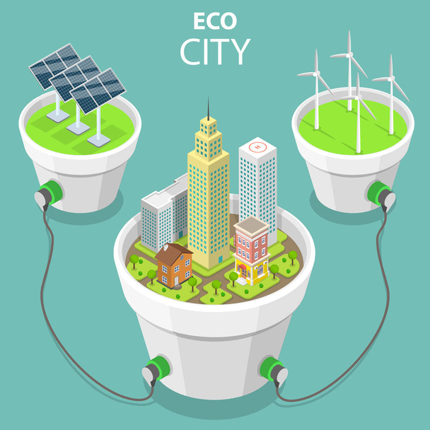 Eco city flat isometric vector concept illustration. - Vector, Image