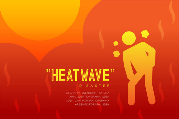 Onda di calore Disastro di uomo assetato icona pittogramma disegno infografica isolato su sfondo sfumato rosso arancio, con spazio copia
 - Vettoriali, immagini