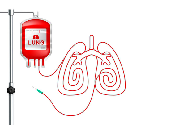 Bolso de sangre color rojo y forma de signo de órgano pulmonar hecho de ilustración de cordón aislado sobre fondo blanco, con espacio para copiar
 - Vector, Imagen