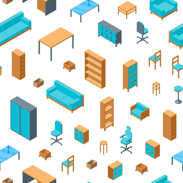 Office Furniture Seamless Pattern Background Isometric View. Vector - Διάνυσμα, εικόνα