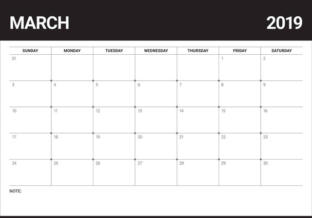 marzo 2019 scrivania calendario vettoriale illustrazione, design semplice e pulito
. - Vettoriali, immagini