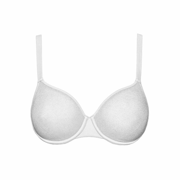 White silk sexy push up brassiere isolated on white background. Women's expensive elegant underwear garment - Photo, Image