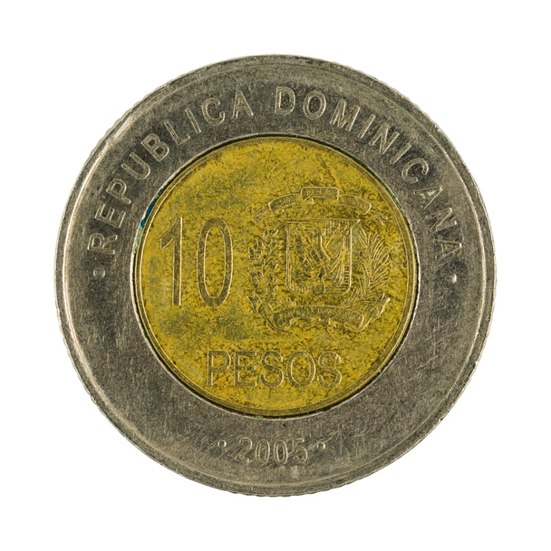 deset Dominikánské Peso mince (2005) izolované na bílém pozadí - Fotografie, Obrázek
