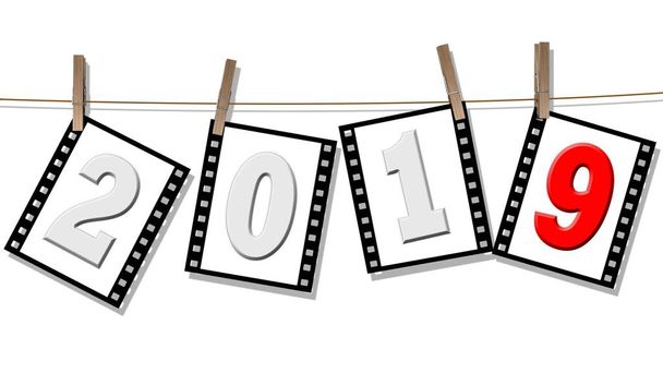mudança de ano 2019 - Números em tiras de cinema pendurados em uma trela
 - Foto, Imagem
