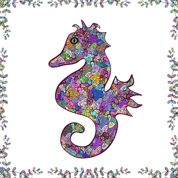 Hipocampo de caballo de mar acuarela ilustración sobre fondo blanco, púrpura y neutro. Patrón sin costura abstracto para niños, niñas, ropa, papel pintado. Vector
. - Vector, Imagen