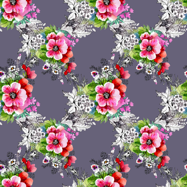 pattern with beautiful colorful wildflowers - Photo, Image