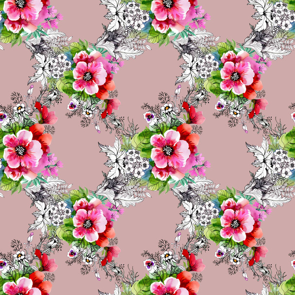 patroon met prachtige kleurrijke wilde bloemen - Foto, afbeelding