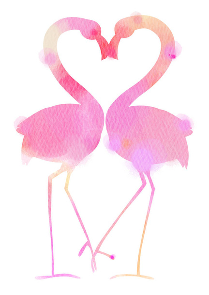 Siluetti akvarelli romanttinen vaaleanpunainen flamingo linnut liittyä päät luoda sydämen. Rakkaus ja ystävänpäivä kortti. Onnittelukortti rakkauslinnuilla. Digitaalinen taide maalaus
. - Valokuva, kuva
