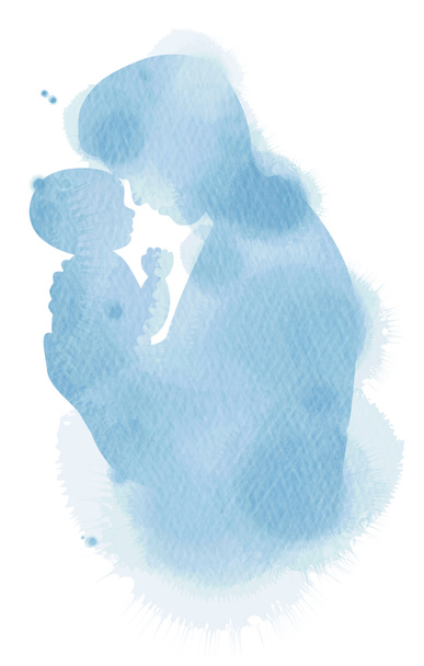 Pai segurando silhueta do bebê mais aquarela abstrata pintada. Feliz dia do pai. Pintura de arte digital
. - Foto, Imagem