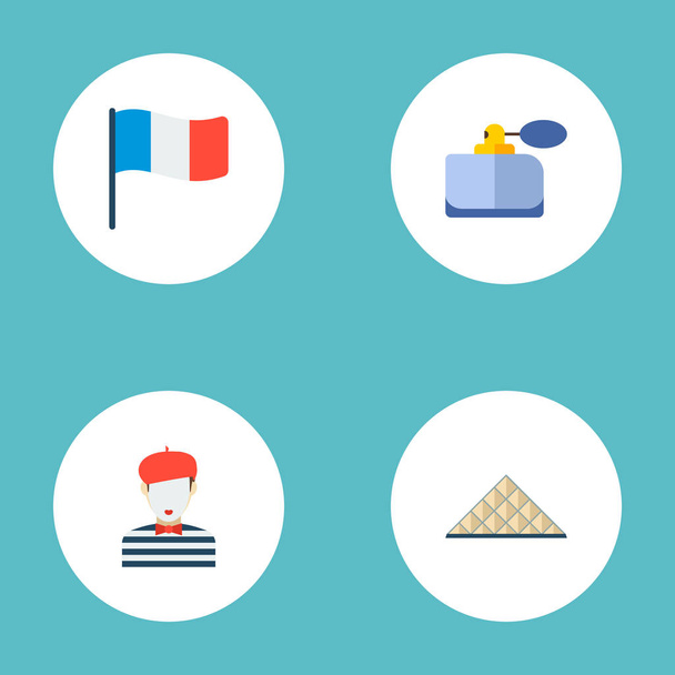 Set of country icons flat style symbols with louvre museum, perfumery, mime and other icons for your web mobile app logo design. - Vector, Image