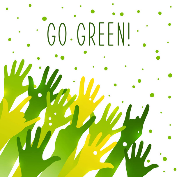 Groen van handen silhouetten met go groen belettering - Vector, afbeelding