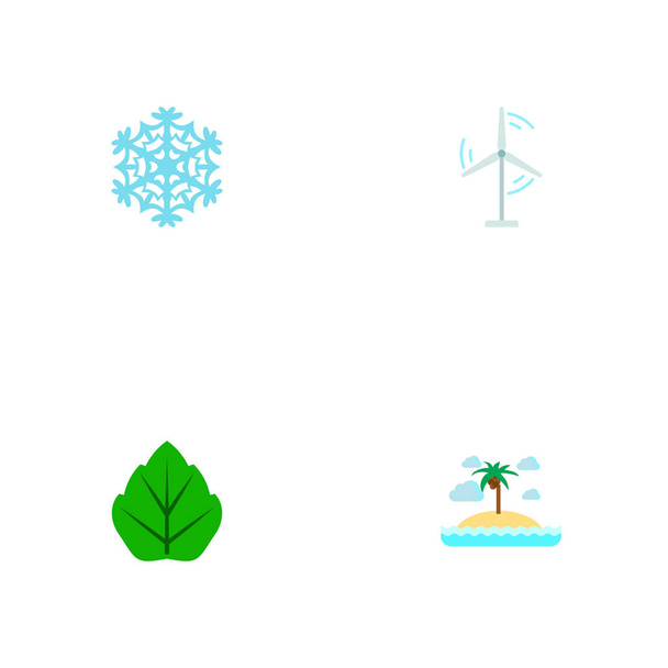 Készlet-nature ikonok lapos stílusú szimbólumok sziget, hópehely, energia szélmalom ikonok a webes mozgatható app logo tervezés. - Vektor, kép